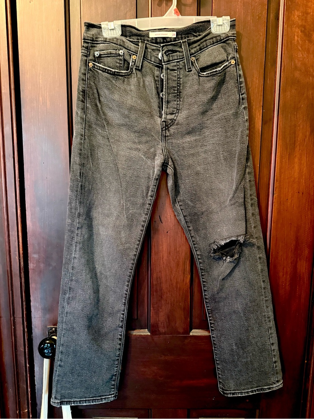 Levi's Women's Black Washed Straight Leg Jeans with Knee Rip Size 28